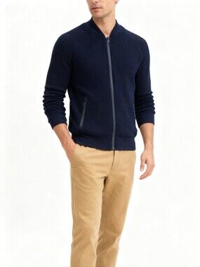 Barbour Men's Wool Zip-Front Knit Bomper Jacket In Navy Size M